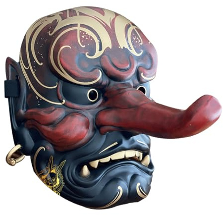 BLOKZ Grand masque japonais Tengu peint à la main pour Halloween, décoration de pendentif