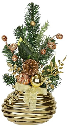 Mini Weihnachtsbaum in Vase Weihnachtsdeko mit Weihnachtskugel Beeren Apfel Tannenzweige Tannenbaum Christbaum Weihnachtsdekoration Wohnkultur Kunstpflanze Dekopflanze Zimmerpflanze Tischdeko