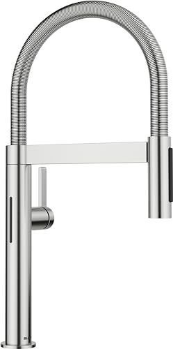 BLANCO CULINA-S II Mini Sensor | Küchenarmatur in PVD steel | Hochdruck | [8,2x24x44,8 cm] | Berührungslos | Wechsel Klarstrahl in Brausestrahl | wassersparend | Mit herausziehbarem Schlauch