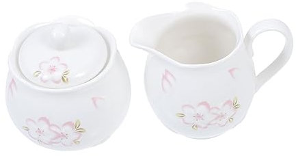 PRETYZOOM Pot à Lait En Céramique Blanc Avec Couvercle, Boîte à Sucre Assortie, Ensemble 2 Pièces, Support De Stockage De Sucre, Pour Café Cuisine, Usage Domestique Et Restauration