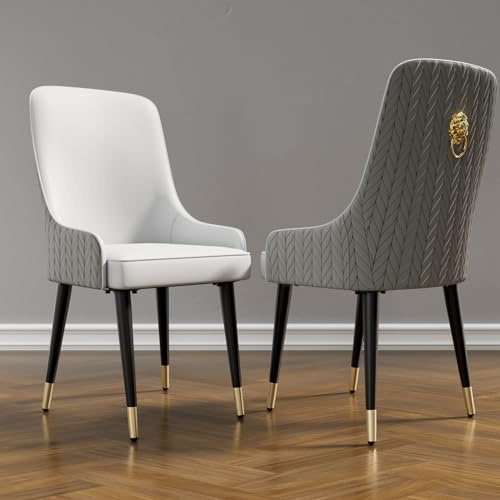 FATIVO Esszimmerstühle grau modern 2er Set Luxus stabil bis 150 kg Leder grau Bequeme Höhe mit Schwarze Beine hoher Rückenlehne Gepolsterten für Restaurant Esszimmer