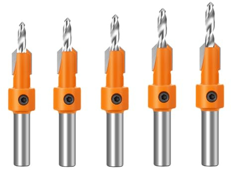 Tiardey Broca avellanadora de 5 Piezas con Brocas reemplazables y Herramientas de Llave Hexagonal para taladrar Madera, perforar Agujeros de 10 mm