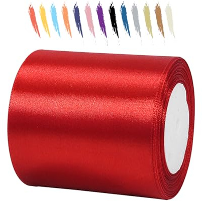 MORAINJAY Rött band 100 mm brett satinband rulle tyg tjockt för presentförpackning: 23 m, perfekt för bröllop, bil, blombuketter, tårta, halloween julgåvor festdekorationer