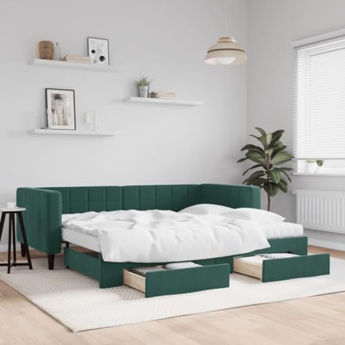 CKioict Palettenbett Modernes Bettgestell Jugendbett Tagesbett Ausziehbar mit Schubladen Dunkelgrün 90x200 cm SamtGeeignet für Gästezimmer, B&Bs, Schlafzimmer