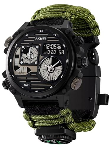 Findtime Orologio digitale militare da uomo – Cronometro, orologio da polso sportivo, orologio tattico, impermeabile, grande orologio militare per uomini e ragazzi, Corda verde militare, Militare