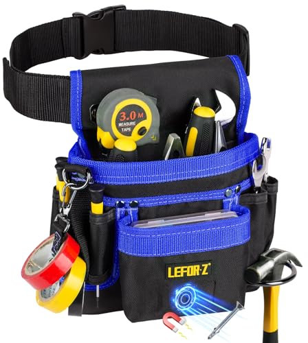 Cintura Porta Attrezzi,Magnetiche Cintura Attrezzi con 14 Tasche,Regolabili Staccabili Cintura Elettricista,Cintura Attrezzi Lavoro per Elettricista,Falegname,Edilizia,Nero-Blu
