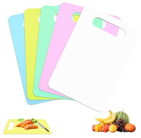 milaosk Schneidebrett Set 5 Stück Schneidebrett Kunststoff Frühstücksbrettchen Schneidebretter Spülmaschinenfest BPA Frei Spülmaschinenfestem Hackbrett mit Griff für Obst Gemüse Fleisch(29 x 19cm)