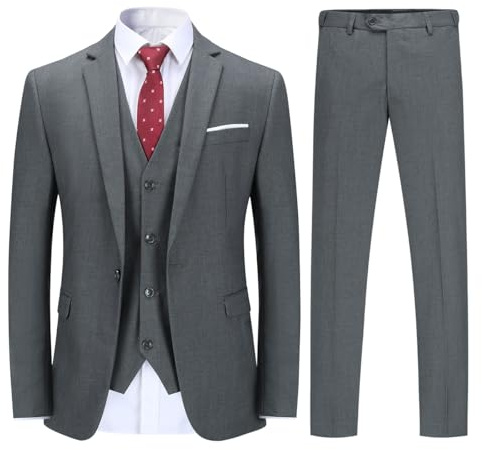 YOUTHUP Herr 3-delad kostym 1 knapp slim fit business bröllop smoking kostym blazer väst och byxor, Mörkgrått, XXL