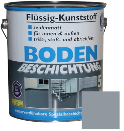 Dynamic24 Plastica, 5 l, rivestimento per pavimenti, 50 m², vernice per calcestruzzo, rivestimento per pavimenti, per interni ed esterni, terrazza, cantina, pavimento in acciaio grigio