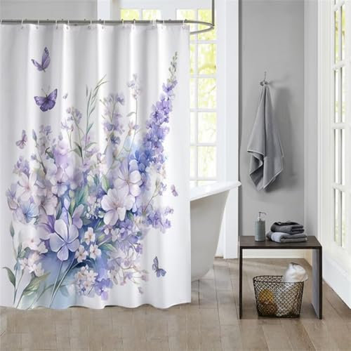 Duschvorhang Purple 180x200cm Beschwerter Saum Wasserdicht Duschvorhänge Waschbar Stoff Shower Curtains Mit Ösen Duschvorhangringe Faltbarer Bad Curtain Badewanne Badezimmer Vorhang Gardinen 1120