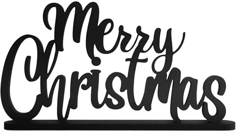 ebenkunst Merry Christmas Aufsteller – Weihnachtsdeko aus schwarzem MDF | Schwarz durchgefärbtes MDF, ca. 36 x 20 cm, Merry Christmas Schriftzug, freistehend, Made in Germany