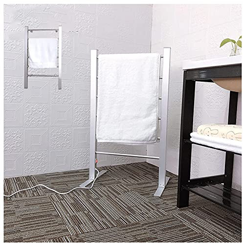 Portasciugamani riscaldati, scaldasalviette elettrico da appoggio/montaggio a parete 2 in 1 e stendibiancheria con radiatore portasciugamani caldo con scaletta con telaio in alluminio a 6 barre, 100