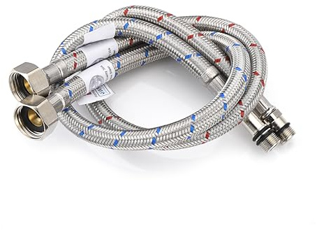 Home Range Flexible Tap Connector M12 x 1/2 BSP 600mm Braided Stainless Steel Flexi Hose | WRAS Approved Kitchen Sink & Basin Monobloc Tap Pipe | Pack of 2 | 5 Lengths: 400mm–900mm