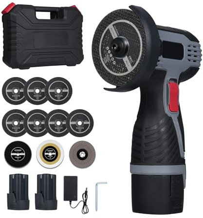 Weytoll Smerigliatrice angolare a batteria 17000 giri/min, Mini smerigliatrice elettrica con 2 batterie 16,8 V 1500 mAh e disco abrasivo per tagliare mattoni lucidati, legno, pietra, acciaio