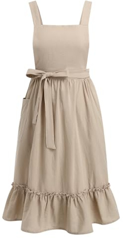 Odizli Kochschürze Damen Vintage Retro Rüsche Leinen Baumwolle Koch Schürze Frauen Küchenschürze Kittelschürze Aprikose Einheitsgröße