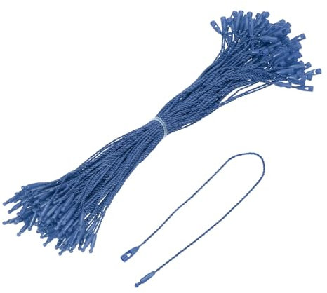 QUARKZMAN 100 Stück Hängeetiketten Etiketten Schnur, 200mm Sicherheitsfäden für Etiketten, Schnappverschluss zum Anbringen für Hängeetiketten Kleidung, Blau