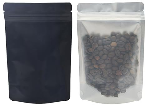 WACCOMT Pack matt svart Mylar Stand Up Clear Front väskor Heat Seal återförslutningsbara aluminiumfolie påse dragkedja lås förpackningspåsar för förvaring (50, 10 x 12,7 cm (3,94 x 5 tum)