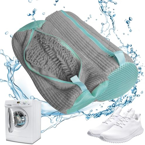 Sacchetti per Scarpe Lavanderia 2 Pezzi, Sacchetto Scarpe Borse per Bucato, Borsa da Biancheria per Scarpe con Cerniera per Proteggere le Scarpe, Pulizia Efficiente, Riutilizzabile e Resistente-Grigio