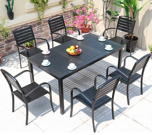 HJDSUDU Set da Pranzo Moderno per Esterni con Foro per ombrellone, Set di mobili da Giardino in Alluminio, con 1 Tavolo e 6 sedie, Seduta da scrivania componibile Adatta a Tutte,Kit