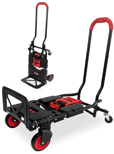 2 in 1 Handwagen | Sackkarre | bis 180kg | Schwerlast Transportwagen | Große Räder | Handkarre | Stapelkarre | Transportkarre | Multifunktional | Rot