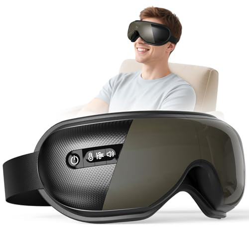 XJUGEZ Eye Massager with Heat & Bluetooth Music, 3 Heats 4 Modes 180° Foldable Upgraded Sleep Mask for Eye Strain Relief, Puffy Dry Eyes, Migraine Relief, Gifts for Men and Women, Black