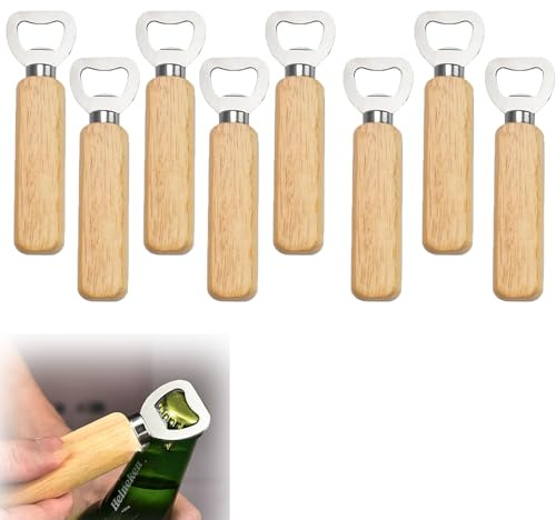 Abrebotellas de madera, 8 unidades abrebotellas de cerveza portátil, abridor de cerveza grabable, abrebotellas portátil, abrebotellas personalizado para bebidas, sidra, bar, gadgets para el hogar