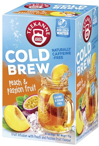 Teekanne Peach & Passion Fruit Cold Brew Ice Tea Infusion Cool Sensations All Natural Real Fruit with Apple, Rosehip, Hibiscus