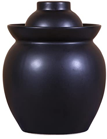 MYXJX pickling jars, Large Ceramic Jar With Lid,Traditional Chinese Fermentation Kit Crock With Water Seal Airlock Lid(Black,3.5KG)