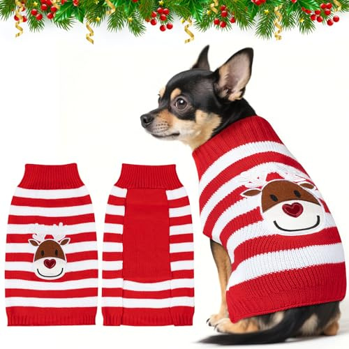 Kiiwah Weihnachtspullover für Kleine Hunde und Katzen, Hundepullover Katzenpullover Winter Warme Hundepulli Hundekostüm für Weihnachten Party