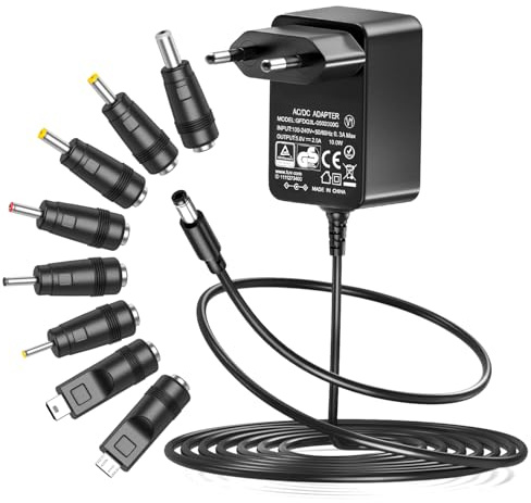 5V 2A DC Netzteil, Koyze 10W 5V 2A Netzteil Transformator AC DC-Adapter mit 8 DC-Steckern für Lautsprecher, Tablet, E-Reader und weitere Geräte, 2000mA Max.