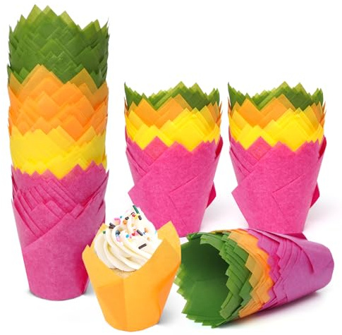 200 pirottini di carta per muffin tulipani, stampi di carta, stampi per cupcake naturali, dimensioni standard, per matrimoni, compleanni, feste (D)