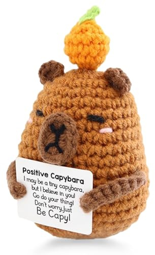 FOSDICK Capibara Positiva, Lindo Muñeca con Mensaje Positivo Ganchillo con Tarjeta, Creativo Capybara Muñeco de Ganchillo Regalos para Mujer, Hombre, Parejas, Amigos, Cumpleaños, Decoración Hogar