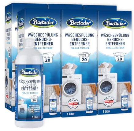Bactador Hygienespüler Wäsche 6 x 1L- Wäschespülung Geruchsentferner - Mikrobiologischer Enzymreiniger & Geruchsentferner Wäsche - Hygiene Waschmittel für alle Textilien - Geruchsneutralisierer