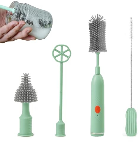 Limpia Biberones Kit, 360°Rotación Cepillo Eléctrico para Biberones, IPX7 Resistente al Agua, Cepillo Limpia Silicona para Biberones Sacaleches y tetinas, Regalo Bebe Recien Nacido Niño
