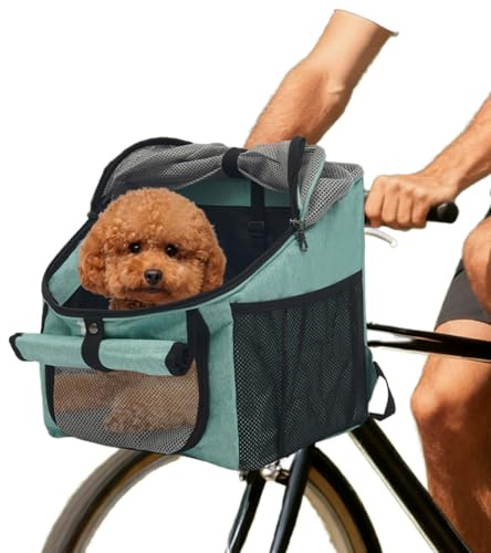 Hundcykelkorg, cykelkorg för hundar, hundkorg, cykel fram upp till 7,5 kg, 2 i 1 vikbar hundryggsäck med spänne, remmar och nätfönster, för små hund- och kattvalpar (blå)