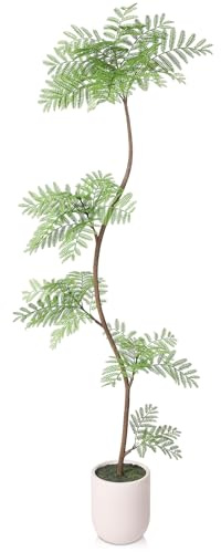 VeriNatural Artificial Jacaranda Tree 7FT Tall,Faux Plants Indoor – Lifelike Adjustable Branches Fake Trees with White Planter for Living Room, Bedroom, Office,Home Decor