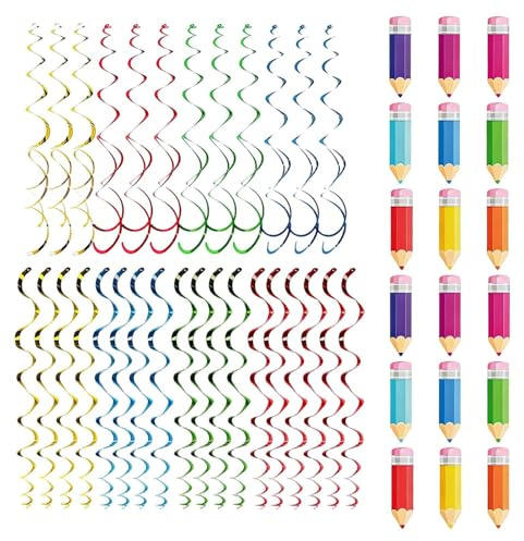 Decoraciones de techo de - Serpentinas de colores a lápiz | Decoración de aula colgante | Cumpleaños, escuela, maestro, hogar, Navidad, primavera, Acción de Gracias, guirnaldas