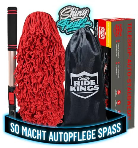 Clean RIDE KINGS Premium Products Auto Putzset, Außen Teleskopwedel | Lackschonende gewachste Baumwolle (Loop-End) für LKW & Wohnmobil. Inklusive praktischer Aufbewahrungstasche.