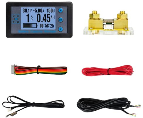 Tester batteria batteria auto Coulometro Capacità Rilevatore di potenza Tester con Shunt Display LCD Voltmetro Amperometro DC8-120V Multimetro digitale