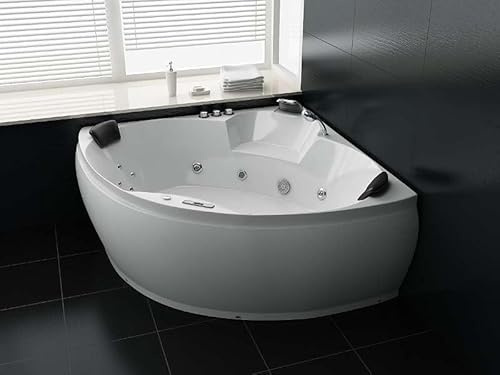 Vasca idromassaggio Bologna 150 x 150 cm per 2 persone, vasca idromassaggio con 12 idrojet e 8 airjet, riscaldamento, sistema audio Bluetooth, cascata, luce colorata, vasca da bagno in acrilico