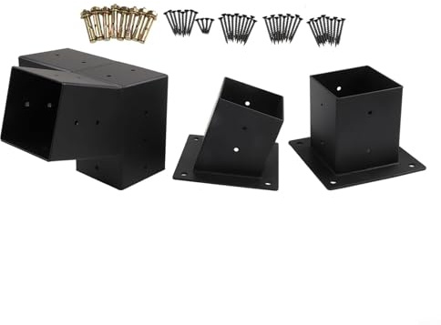 Slanted Roof Pergola Bracket Set for 4x4 Posts, Steel Wall Mount Hardware with 3-Way & Unidirectional Options, Black Outdoor Gazebo Support Kit(Right 15° set)