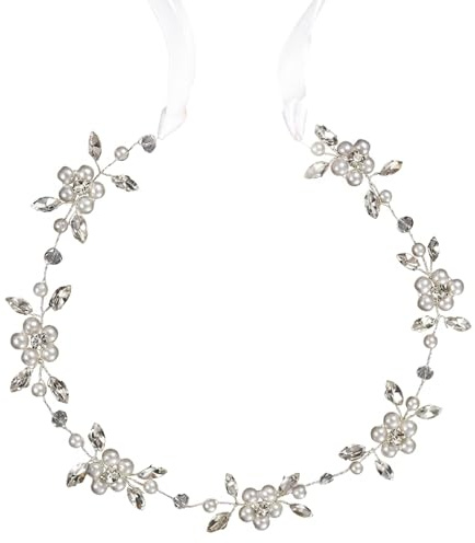 Haarschmuck Kommunion Mädchen Perlen Kristall Handgefertigt, Haarreif Kommunion Erstkommunion Kopfschmuck Hochzeit Blumenmädchen für Geburtstag Hochzeit Party (Silber)