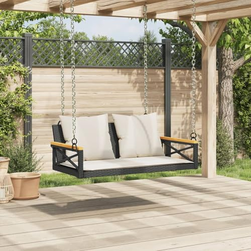 Hompiper Schaukelbank mit Kissen | PE-Rattan | Bequemes Sitzen | Hängebank | Schwarz Model368155