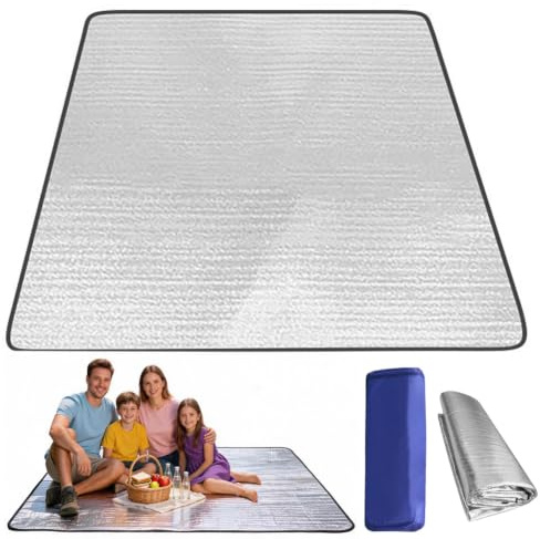 RANJIMA Alu Isomatte Schaummatten 200x200 cm, Schlafmatte für Camping Isoliermatte Isolierdecke Faltbare Zeltmatte Bodenmatte Thermomatte Thermodecke Matte aus Aluminiumfolie, Ultraleicht Silber