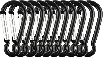 Temlum 10 Stück Karabinerhaken 4/4,7/5,9/6,6/7,5 cm Aluminium Karabiner Schlüsselanhänger Karabinerhaken Klein Schwarz für Camping, Rücksack, Wandern (5,9 cm)