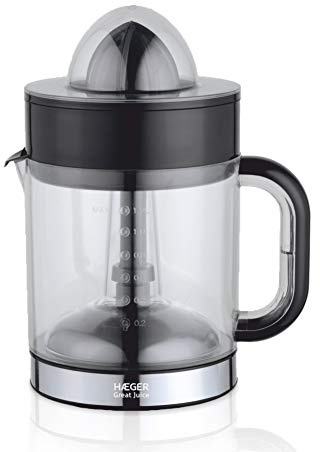 HAEGER GREAT JUICE - Exprimidor de Cítricos 1,2 Litros, 40W, Rotación de cono bidireccional, recipiente graduado transparente, desmontable, compartimento para el cable en la base