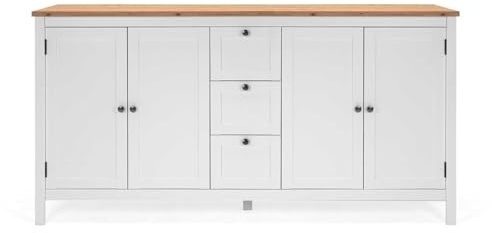 Landhaus Sideboard (B/H/T: 180 x 90 x 40 cm) 4 Türen, 3 Schubkästen | Stollenfüße | Metallbeschläge antik | Magnetverschluss