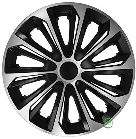 J&J AUTOMOTIVE Radkappen 15 Zoll Strong Silber und Schwarz, Universal ABS für Stahlfelgen Radzierblenden 4-teilig