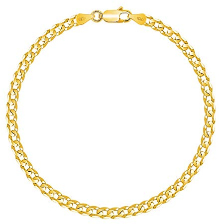 PLANETYS - Flache Panzerkette Diamantiert Armband 925 Sterling Silber 18K Vergoldet - 3.3 mm Breite