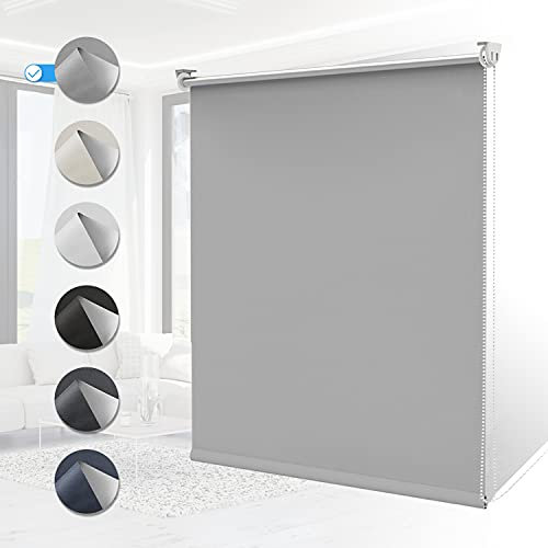 Verdunklungsrollo ohne Bohren Rollos für Fenster B90 x H150 cm (Stoffbreite 85cm) Hellgrau Thermo Rollo Klemmfix Verdunkelungsrollo Seitenzugrollo Sicht-und Sonnenschutz Wandmontage